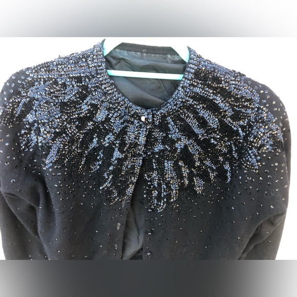 Vintage black sequin cardigan sweater with silky lining - Picture 2 of 12